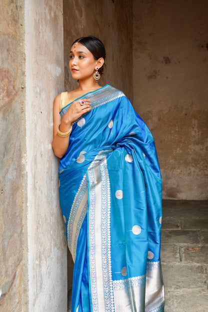 'Aayat' Orchid Blue Alfi Handweave Banarasi Katan Saree