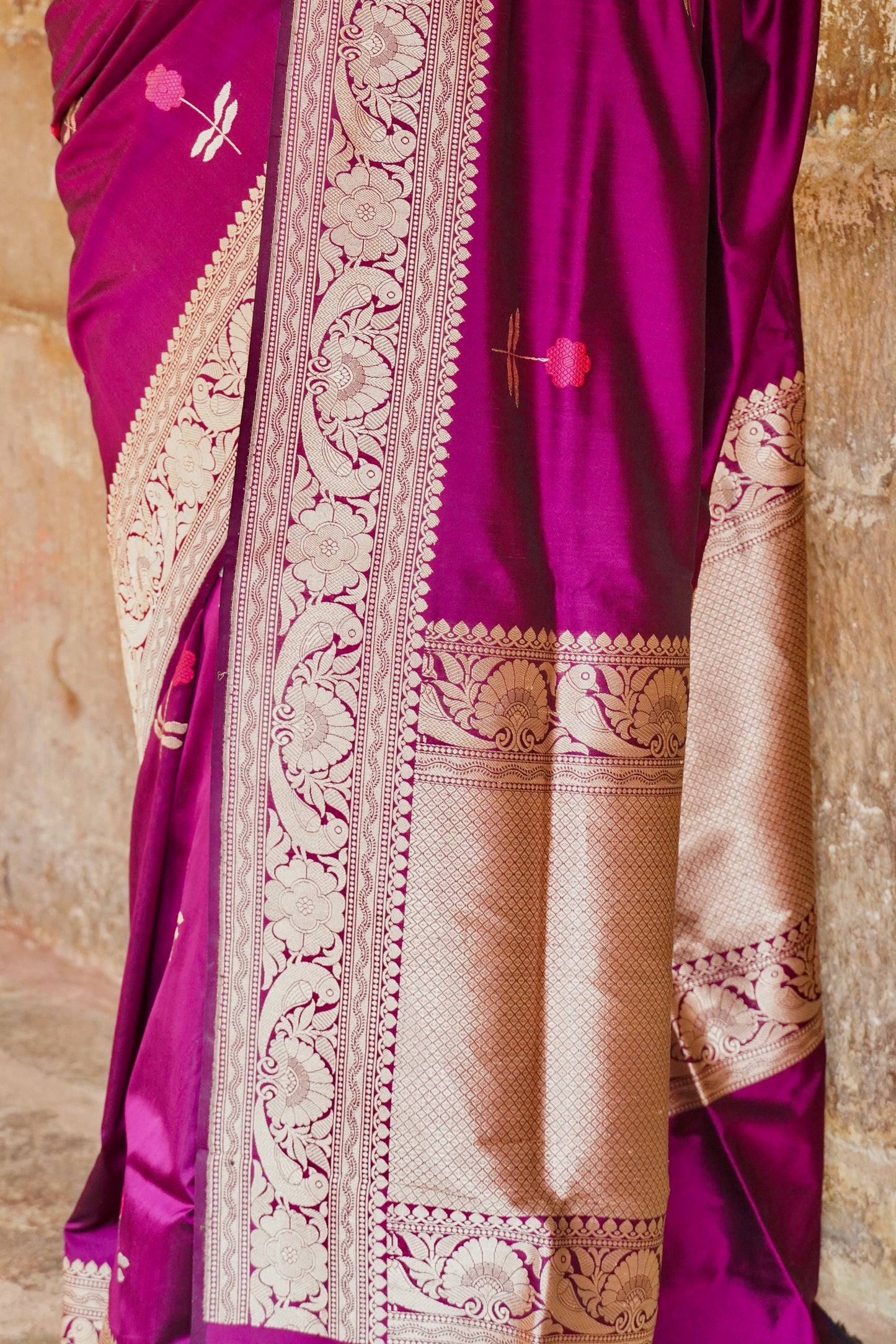 'Aayat' Wine Alfi Handweave Banarasi Katan Saree