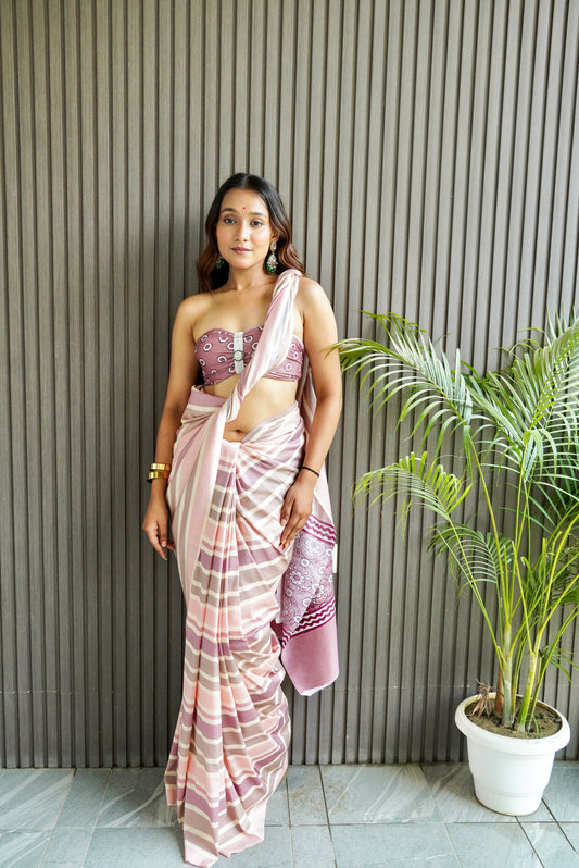 Peach Silk Saree with Digital Print