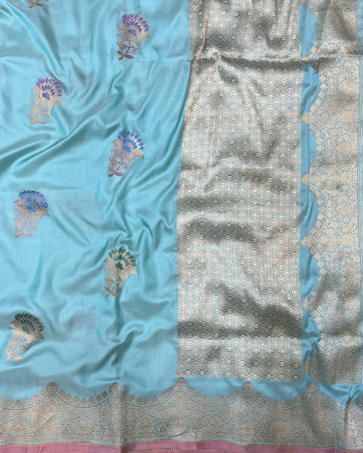 Blue Handloom Katan Kadhwa Boota Saree