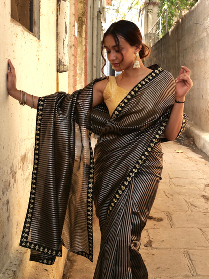 Golden Black Tissue Organza Banarasi silk saree