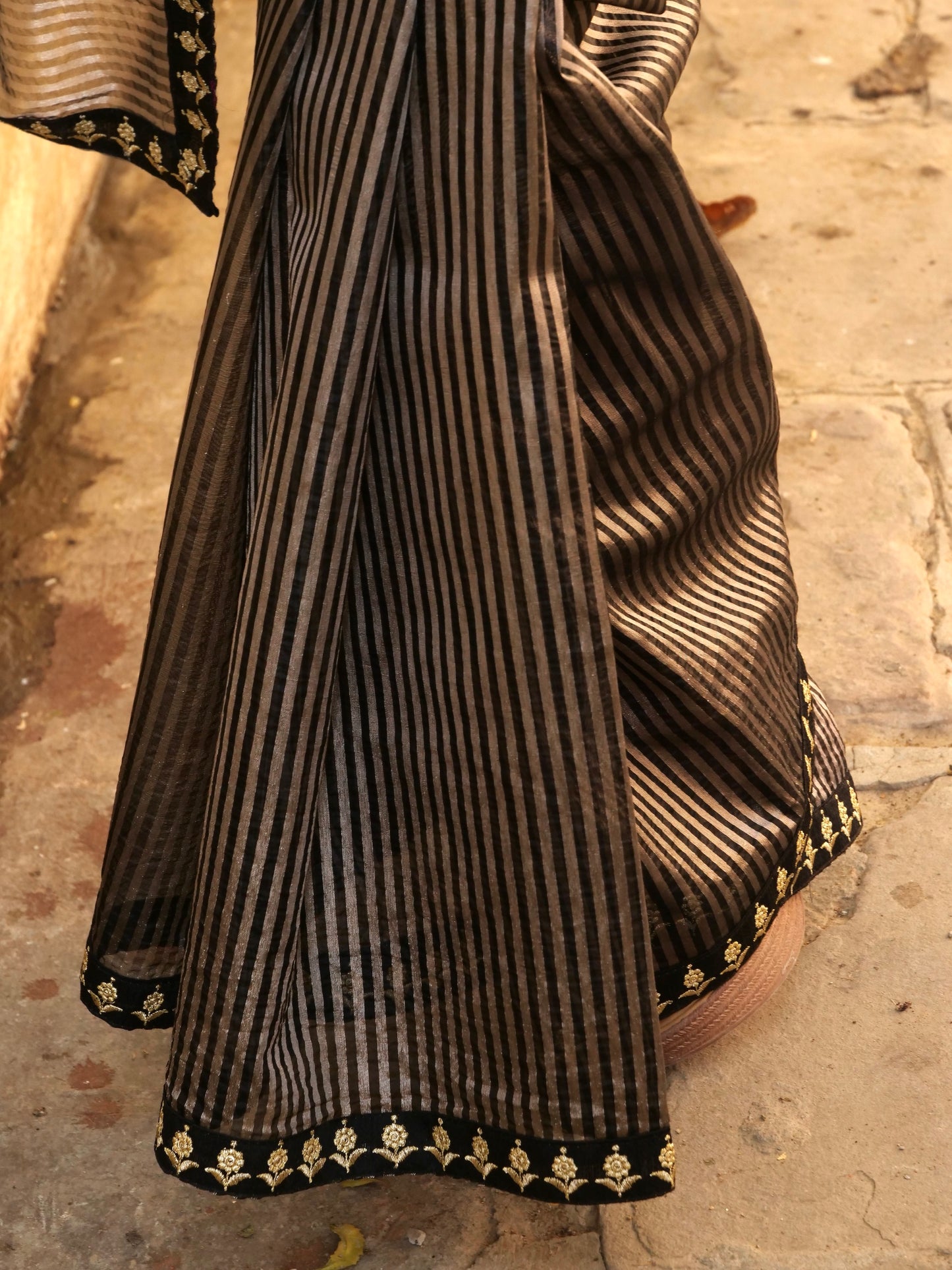 Golden Black Tissue Organza Banarasi silk saree