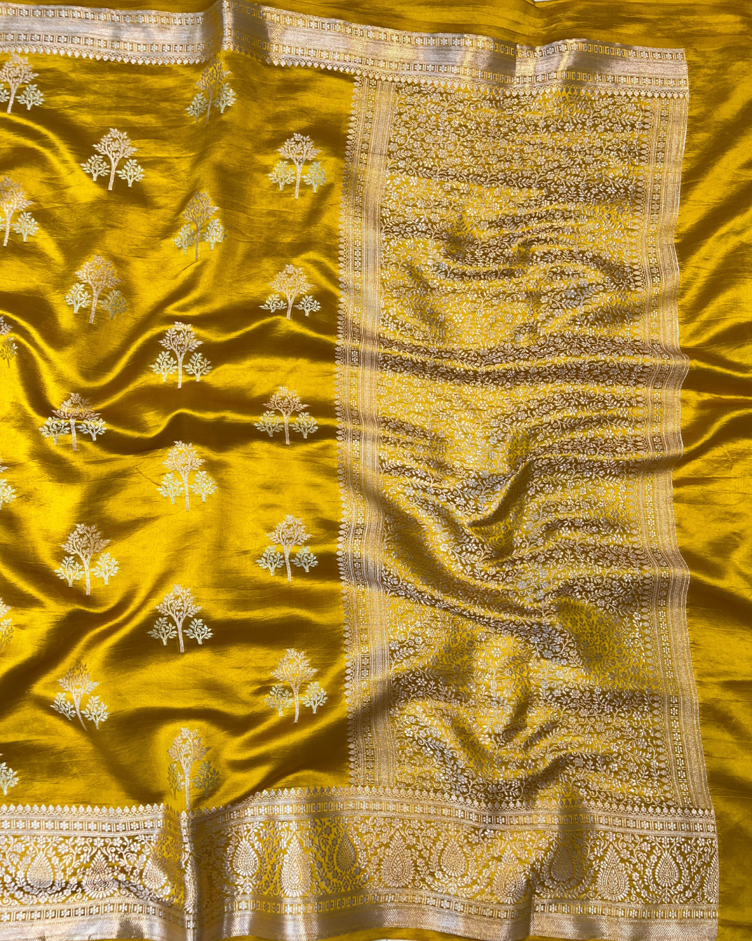 Mustard Yellow Raw Mango Saree