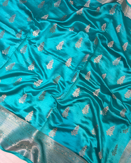 Teal Blue Raw Mango Saree