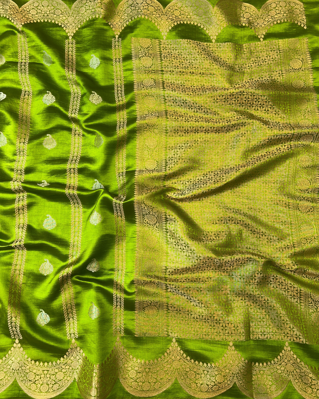 Parrot Green Raw Mango Saree