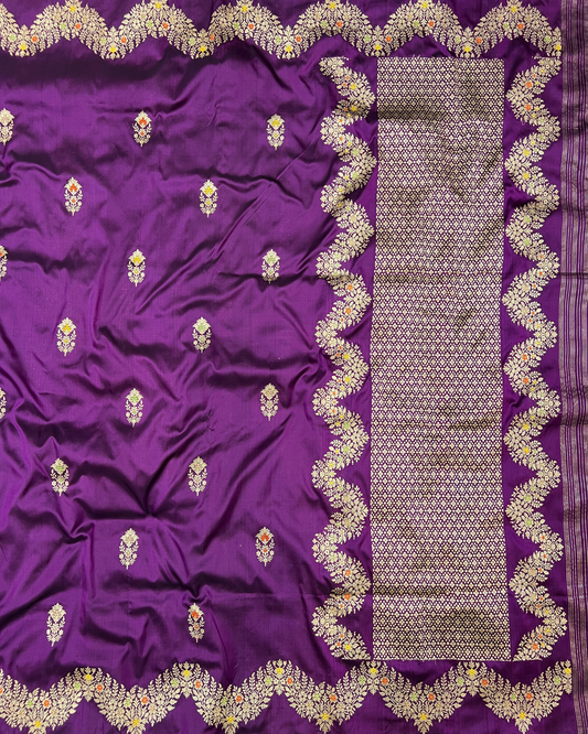 Purple Handloom Banarasi Katan Boota Saree